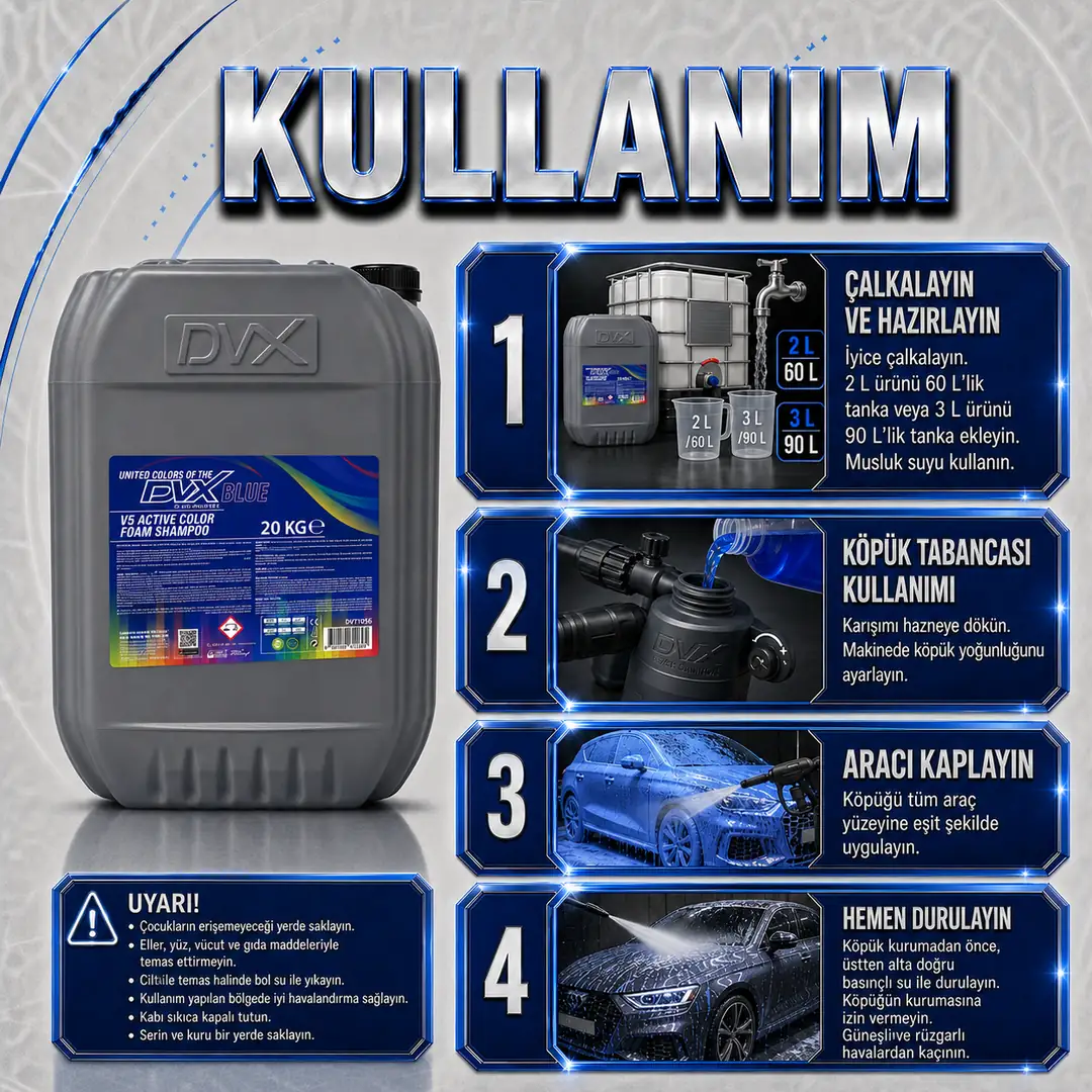 DVX | V5 Aktif Mavi Renkli Köpüklü Şampuan ( 20 kg ) - Görsel 3