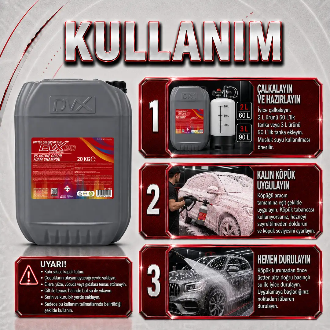 DVX | V5 Aktif Kırmızı Renkli Köpüklü Şampuan ( 20 kg ) - Görsel 3
